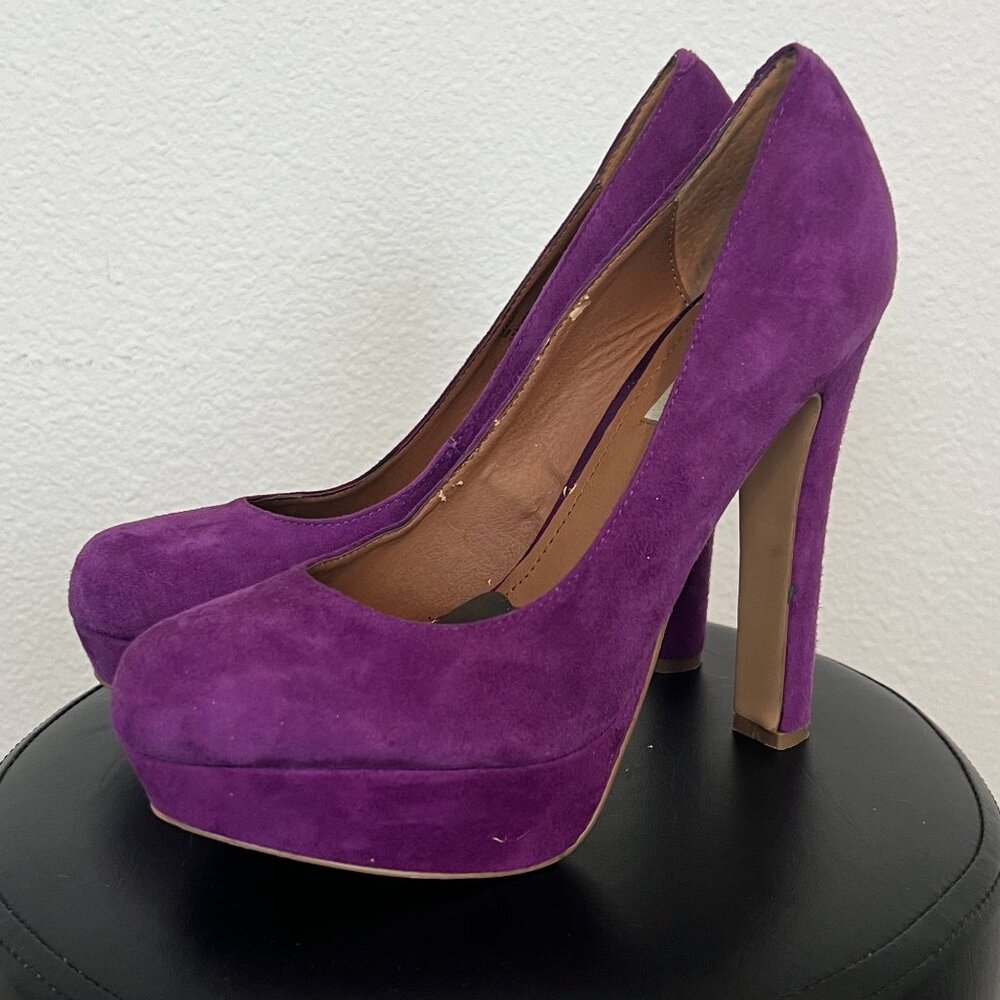 STEVE MADDEN Purple Cute Velvet Round Toe Platform Sky High Pump SEXY Club 9